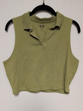 SO Light Olive Sleeveless Polo Crop Tank